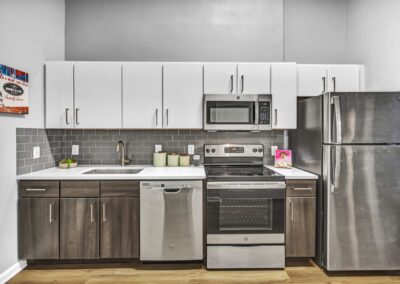 apartment kitchen with stainless steel appliances